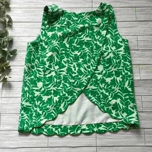 J Crew Factory sleeveless tulip back scalloped edge tropical tank top - Picture 8 of 8